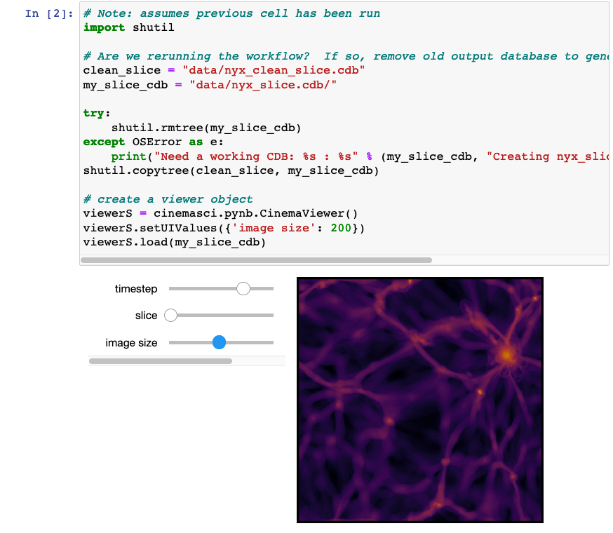 second cell in jupyter notebook showing slices in Nyx